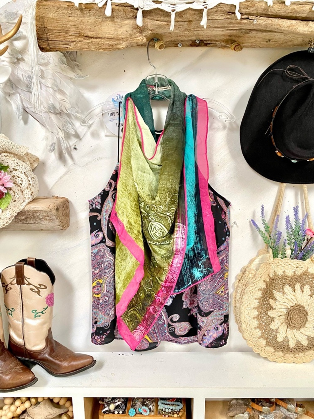 Stunning SILK boho designer scarf/wrap enchanting Gypsy hippy southwestern vibe